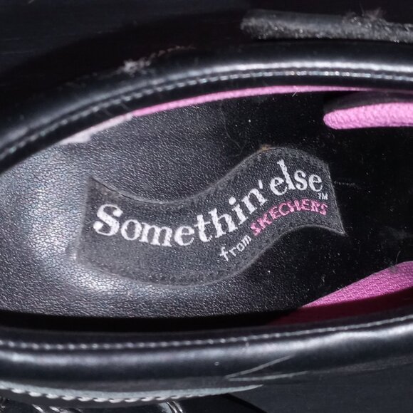 Edgy RARE Vintage Skechers Somethin’ else Black/Pink Leather Sneaker Heels - Picture 9 of 16